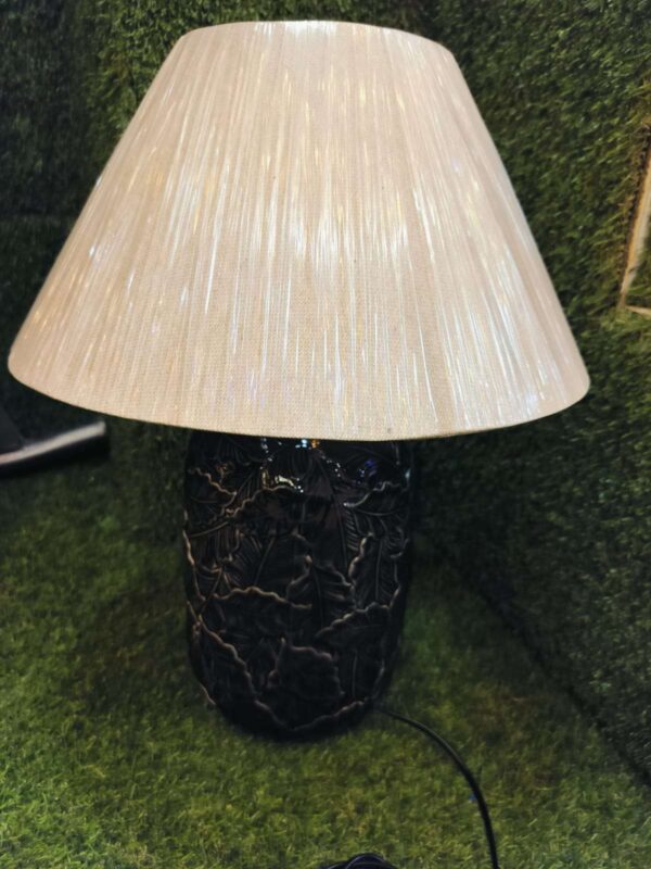 Tracklite Traditional Handmade Cylinder Shape Terracotta Table Lamp| Bed Side Table Lamp for Living Room & Bedroom| Night Lamps for Home Decoration(Antique Gold & Gold Fabric Shade) ( WITH 1 BULB FREE)