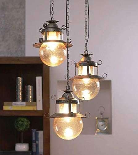 TRACKLITE Antique Brass Metal Doom Shape Hanging Pendant Cluster Light Lamp Scones for Home Decoration ( WITH Bulb FREE FREE ) (Antique Hanging Light Triple)