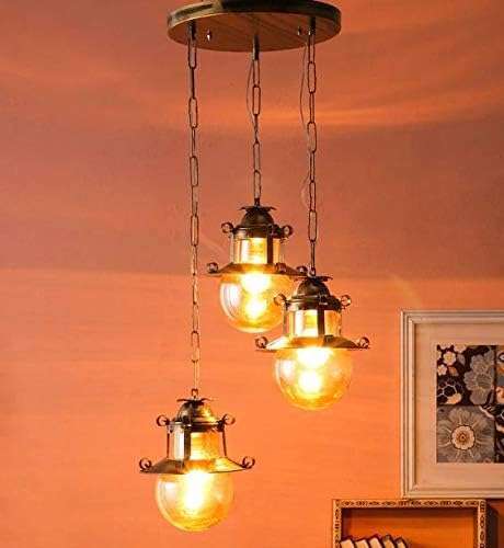 TRACKLITE Antique Brass Metal Doom Shape Hanging Pendant Cluster Light Lamp Scones for Home Decoration ( WITH Bulb FREE FREE ) (Antique Hanging Light Triple)