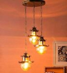 TRACKLITE Antique Brass Metal Doom Shape Hanging Pendant Cluster Light Lamp Scones for Home Decoration ( WITH Bulb FREE FREE ) (Antique Hanging Light Triple)