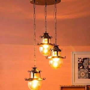 TRACKLITE Antique Brass Metal Doom Shape Hanging Pendant Cluster Light Lamp Scones for Home Decoration ( WITH Bulb FREE FREE ) (Antique Hanging Light Triple)