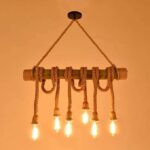 TRACKLITE Hemp Rope Bamboo Pendant Light Vintage Chandelier Ceiling Light Rustic Hanging Spider Lamp 40W E27 for Kitchen Living Room Dining Bar Coffee (6 Lamps) [Energy Class A+]  ( WITH  6 BULB FREE FREE  )
