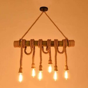 TRACKLITE Hemp Rope Bamboo Pendant Light Vintage Chandelier Ceiling Light Rustic Hanging Spider Lamp 40W E27 for Kitchen Living Room Dining Bar Coffee (6 Lamps) [Energy Class A+]  ( WITH  6 BULB FREE FREE  )