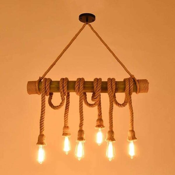 TRACKLITE Hemp Rope Bamboo Pendant Light Vintage Chandelier Ceiling Light Rustic Hanging Spider Lamp 40W E27 for Kitchen Living Room Dining Bar Coffee (6 Lamps) [Energy Class A+]  ( WITH  6 BULB FREE FREE  )
