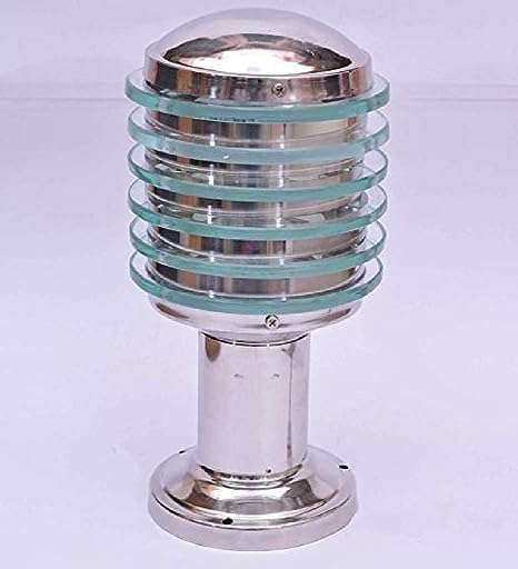 TRACKLITE Icecube Round Silver Metal Waterproof GATE Light for Entrance,Lawn,Parking Space,Terrace,Boundary Wall ETC B22 Holder Pack of 1 ( WITH BULB FREE FREE ) ( 11-inch L_7-inch W )