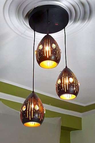 Tracklite Pendant Lamp with Rustic Black Metal Adjustable 3-Lights Hanging Pendant Lamp Fixture for Kitchen Island, Barn, Dining Room, Cafe, Farmhouse (WITH 3 BULB FREE)