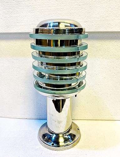 TRACKLITE Icecube Round Silver Metal Waterproof GATE Light for Entrance,Lawn,Parking Space,Terrace,Boundary Wall ETC B22 Holder Pack of 1 ( WITH BULB FREE FREE ) ( 11-inch L_7-inch W )