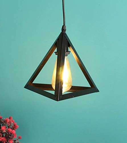 TRACKLITE Vintage Metal Triangle Shape Hanging Pendant Ceiling Light (Black, (  WITH 1 Bulb FREE FREE FREE )
