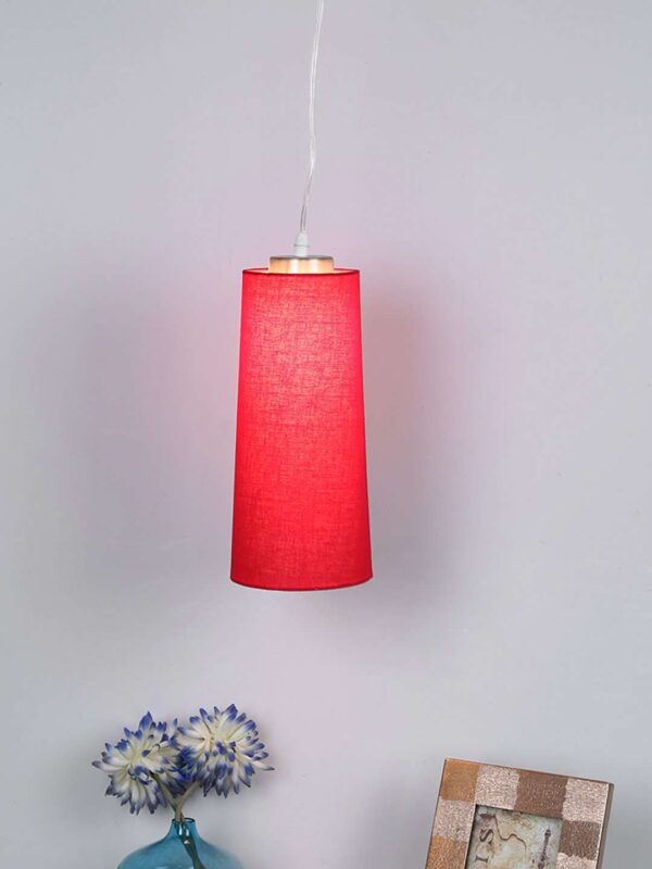 TRACKLITE Handmade Textured Dark Pink Color Fabric Long Cylendrical Hanging Lamp (Set of 1) ( WITH BULB FREE FREE)