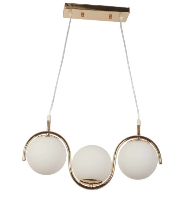 TRACKLITE 3 Light Frosted Glass Gold Plated Metal Chandelier Ceiling Lights Hanging - Warm White (  WITH BULB FREEE FREE )