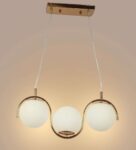 TRACKLITE 3 Light Frosted Glass Gold Plated Metal Chandelier Ceiling Lights Hanging - Warm White (  WITH BULB FREEE FREE )