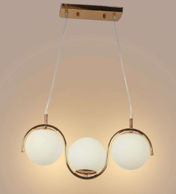 TRACKLITE 3 Light Frosted Glass Gold Plated Metal Chandelier Ceiling Lights Hanging - Warm White (  WITH BULB FREEE FREE )