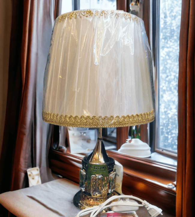 TRACKLITE Bedside Crystal Table lamp for Bedroom White Lamps for Home Decoration Metal Base Bed lamp for Home Decor ( WITH 1 BULB FREE FREE )  ( 17- inch L    __     8- inch W  )