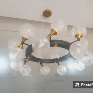 TRACKLITE 18 Light Metal Clear Glass Chandelier Ceiling Lights Hanging - Warm White  ( WITH 18 BULB FREE )