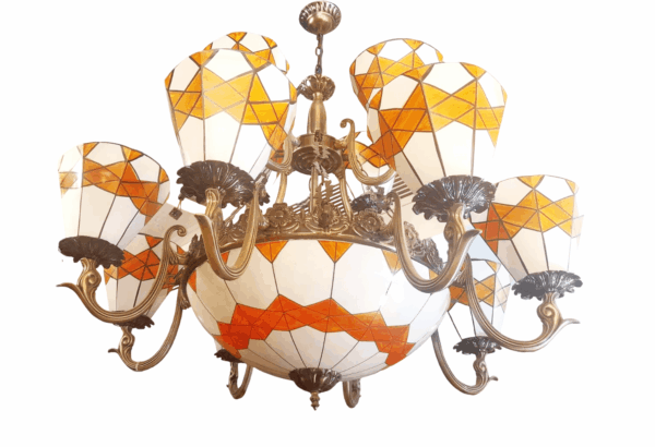 TRACKLITE JHUMMER Dining Table Lamp Suspension  Heads Chandelier Tiffany Big Chandelier Blue Green Leaves Colorful Style Glass Crystal Pendant Lamp for Lobby Living Room Restaurant Bar ( INSTALLATAION FREE )                       ( WITH 9 BULB FREE FREE )