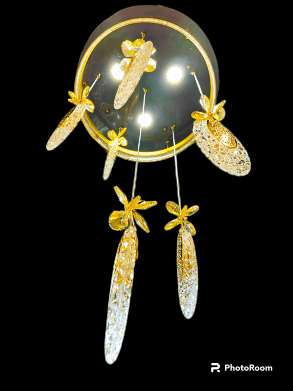 Tracklite Hanging LED Modern Chandelier Lamp, Modern Crystal Chandelier Petals Crystal Decoration Three Color LED Lighting For Living Room, Dining Room, Indoor Lighting, Modern LED Chandelier, Hallway Chandelier