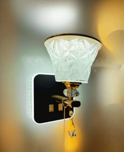 TRACKLITE WALL LIGHT soft light Simple Bedside LIGHT, Fabric Crystal Red LED Eye Protection Dimmable Night WALL LIGHT ,for Family Bedroom Study Children Desk( WITH 1 BULB FREE )