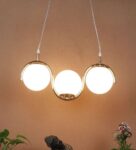 TRACKLITE 3 Light Frosted Glass Gold Plated Metal Chandelier Ceiling Lights Hanging - Warm White (  WITH BULB FREEE FREE )