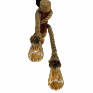 Light Cherry Colour Bamboo-Rope Shade Pendant lamp with Metal Black Base Plate, Hanging Lamp, with LED Color Changing Bulb,  Color in one ( with bulb free 1 )