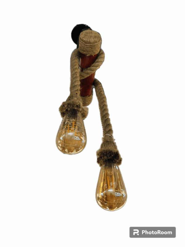 Light Cherry Colour Bamboo-Rope Shade Pendant lamp with Metal Black Base Plate, Hanging Lamp, with LED Color Changing Bulb,  Color in one ( with bulb free 1 )