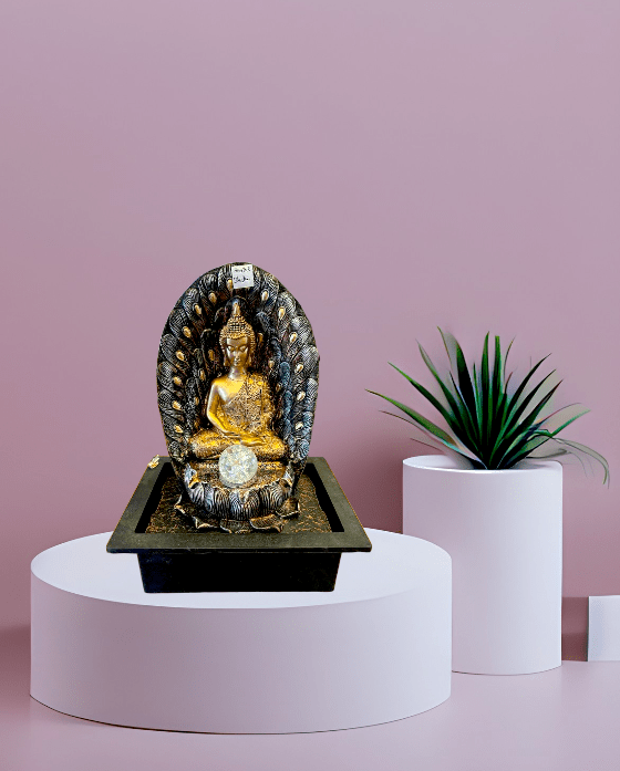 TRACKLITE BUDDHA Nilkamal Buddha Peacock Water Fountain for Home Decor Office Decoration Gifting Garden Indoor Fountain ( 16 inch L - 11 inch W )