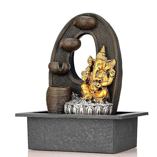 TRACKLITE Polyresin Table Top Indoor Outdoor Water Fall Fountain with LED Lights Home Decor Decoration Gift Gifting Items( 17-inch L  __ 11-inch W )