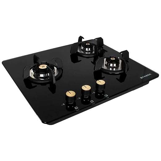 Faber Hob/Hobtop 3 Brass Burner Auto Electric Ignition Glass Top (Maxus HT603 CRS BR CI AI) Black ( 23- inch W _ 6- inch L ) 