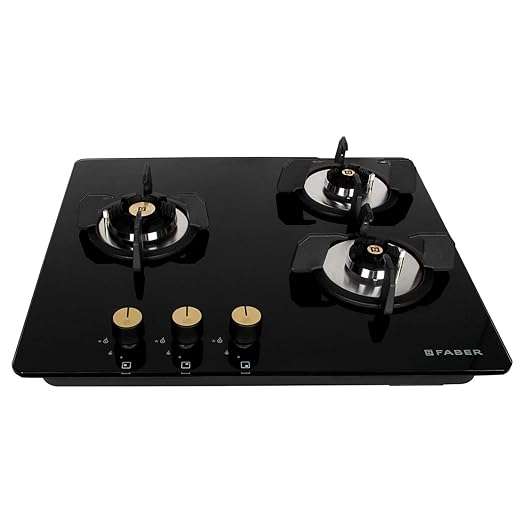 Faber Hob/Hobtop 3 Brass Burner Auto Electric Ignition Glass Top (Maxus HT603 CRS BR CI AI) Black ( 23- inch W _ 6- inch L ) 