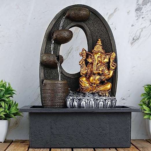 TRACKLITE Polyresin Table Top Indoor Outdoor Water Fall Fountain with LED Lights Home Decor Decoration Gift Gifting Items( 17-inch L  __ 11-inch W )