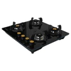 Faber Hob/Hobtop 4 Brass Burner Auto Electric Ignition Glass and Mild Steel Top (Maxus HT604 CRS BR CI AI) Black