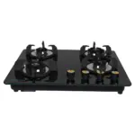 Faber Hob/Hobtop 4 Brass Burner Auto Electric Ignition Glass and Mild Steel Top (Maxus HT604 CRS BR CI AI) Black