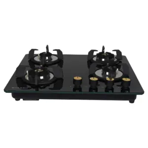 Faber Hob/Hobtop 4 Brass Burner Auto Electric Ignition Glass and Mild Steel Top (Maxus HT604 CRS BR CI AI) Black