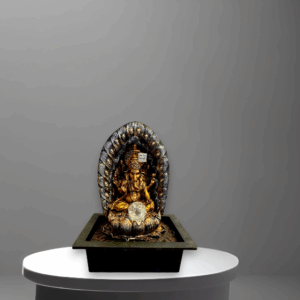 TRACKLITE Polyresin Table Top Golden Brown Color Ganesha Indoor Home Decor Waterfall Fountain Yellow LED Lights, Speed Controller Pump & Rotating Ball (Size 16 - inch L _ 10 - inch W ) | Weight: 2105 grm)
