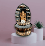 TRACKLITE 5 Steps Designer Brown Golden Ganesha Water Fountain with Golden LED Light (17 - inch L - 11- inch W )