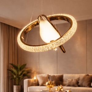 Gold Oval Ring Crystal Chandelier, 4-Pendant LED Ceiling Light with 3-in-1 Colour Changing Feature, Modern Jhoomer for Living Room