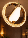 Gold Oval Ring Crystal Chandelier, 4-Pendant LED Ceiling Light with 3-in-1 Colour Changing Feature, Modern Jhoomer for Living Room