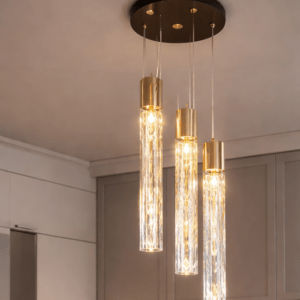 Modern High Ceiling Crystal Chandelier 9-Lights, Gold Spiral LED Raindrop Foyer Pendant Lighting, Bubble Staircase Living Room Hanging Light Fixture Flush Mount