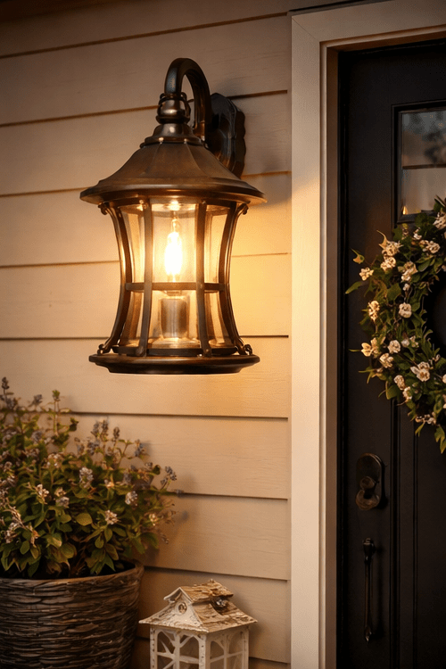 Genree Italian Style Metal and Glass Wall Light/Wall Lamp Lighting for Restaurant, Bedroom, Living Room and Home Decor, Copper Antique (Code - 0099 Wall)