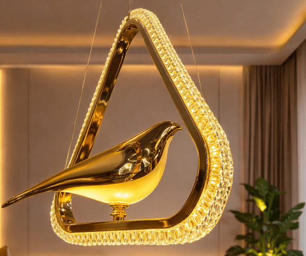 Twin Bird Gold Pendant Light, Modern Glass Hanging Lamp, 3-in-1 Color Changing LED Ceiling Light for Living Room, 20x25cm, Hardwired Installation