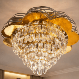 Luxury Gold Crystal LED Chandelier Led Jhomer Ceiling Light for Bedroom | Led Chandelier Light for Living Room/Bedroom/Bar/Cafe (Black, 4-Tier, 500 MM, 20 Inch)