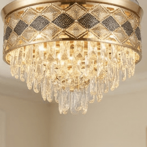 Ceiling Fan with Chandelier with 6 Speeds, Remote Control, Color Changing Lights, 36" Diameter with K9 Crystals (7620 GOLD)