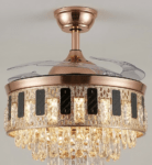 Crystal Ceiling Fan Chandelier Luxury 42 Inch Gold Retractable Light LED 3 Color Setting Control with Remote - Warm White_42 inchs_Full Golden