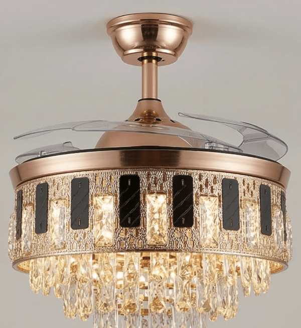 Crystal Ceiling Fan Chandelier Luxury 42 Inch Gold Retractable Light LED 3 Color Setting Control with Remote - Warm White_42 inchs_Full Golden
