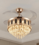Crystal Ceiling Fan Chandelier Luxury 42 Inch Gold Retractable Light LED 3 Color Setting Control with Remote - Warm White_42 inchs_Full Golden