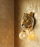 iger Head Wall Sconce with Crystal Globe Lamp – Decorative Wall Lighting for Living Room, Bedroom, Hallway – Artistic Design, Tiger Stripes, Gold Accents – Unique Home Décor Feature