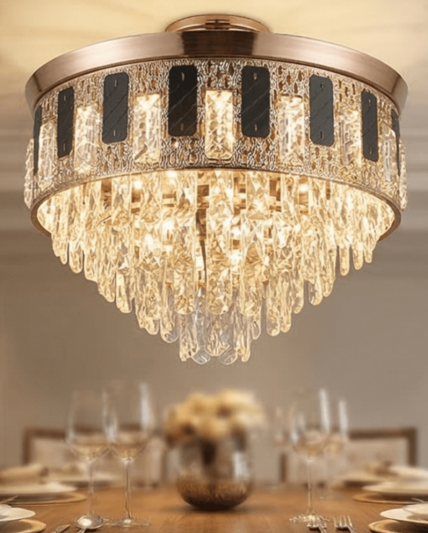 Crystal Ceiling Fan Chandelier Luxury 42 Inch Gold Retractable Light LED 3 Color Setting Control with Remote - Warm White_42 inchs_Full Golden