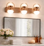 Gold Bathroom Light Fixtures, 2-Light Gold Vanity Light with Unique White Frosted Glass Shade