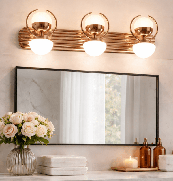 Gold Bathroom Light Fixtures, 2-Light Gold Vanity Light with Unique White Frosted Glass Shade