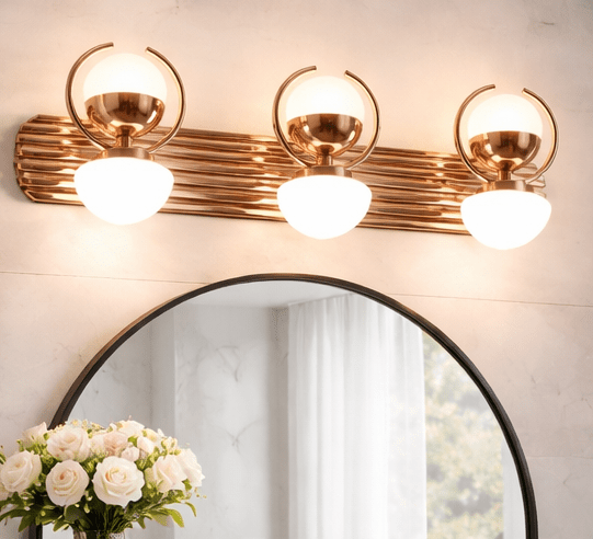 Gold Bathroom Light Fixtures, 2-Light Gold Vanity Light with Unique White Frosted Glass Shade