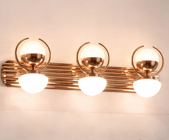 Gold Bathroom Light Fixtures, 2-Light Gold Vanity Light with Unique White Frosted Glass Shade